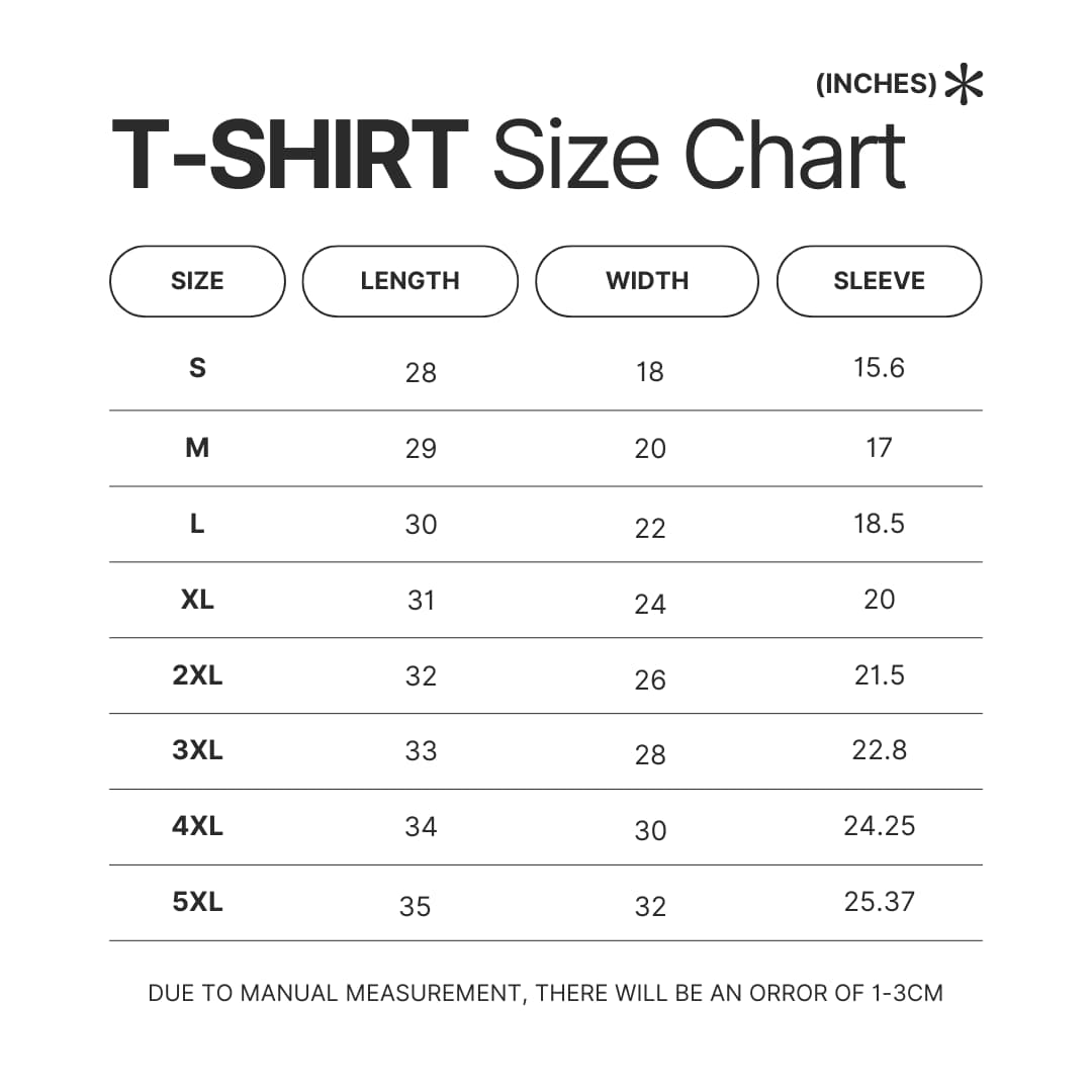 T shirt Size Chart - Black Clover Gifts