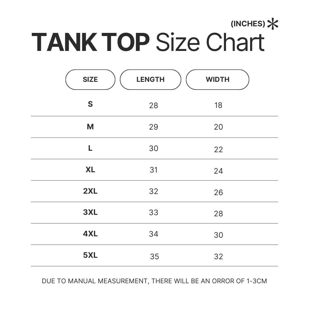 Tank Top Size Chart - Black Clover Gifts