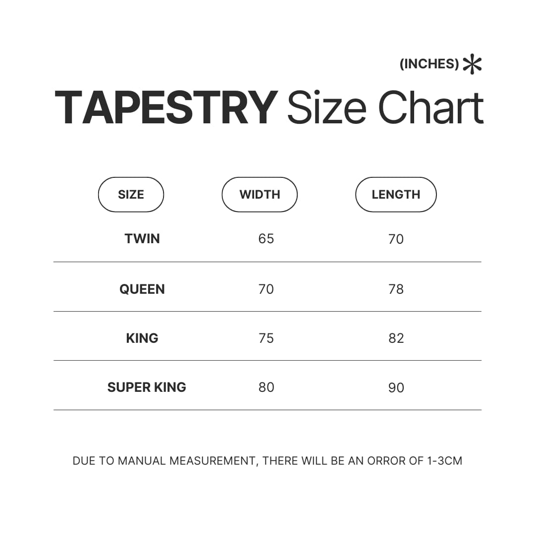 Tapestry Size Chart - Black Clover Gifts