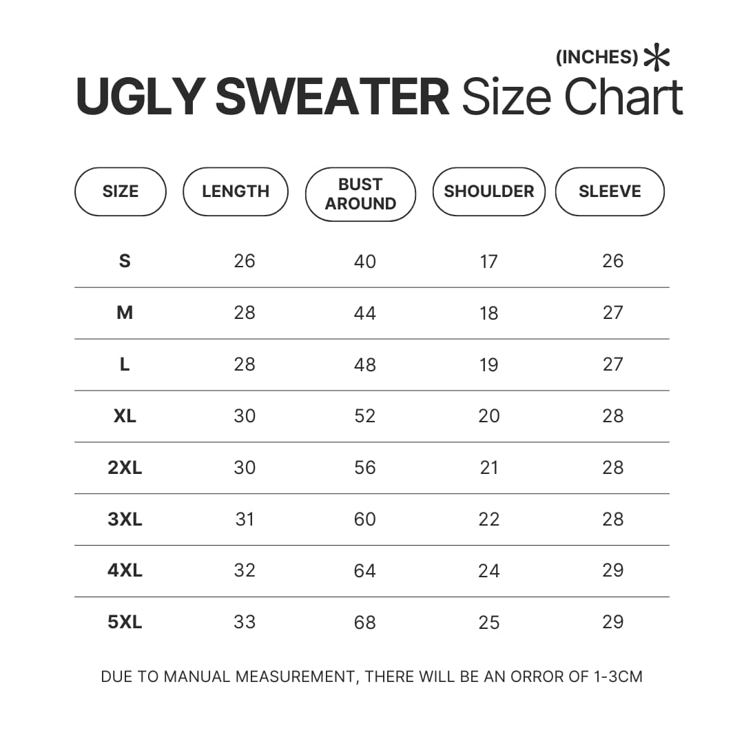Ugly Sweater Size Chart - Black Clover Gifts